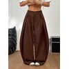 image:imageGORGLITTER Womens Barrel Pleated Oversized Wide Leg Cargo PantsDark Brown