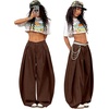image:imageGORGLITTER Womens Barrel Pleated Oversized Wide Leg Cargo PantsDark Brown