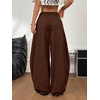image:imageGORGLITTER Womens Barrel Pleated Oversized Wide Leg Cargo PantsDark Brown