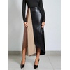 image:imageGORGLITTER Womens Leather Maxi Skirts Y2k High Waisted Asymmetrical SkirtBlack Beige Brown