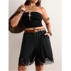 image:imageGORGLITTER Womens Pleated Lace Dress Shorts Formal Dressy Work TailoredSolid Black