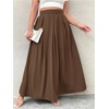 image:imageGORGLITTER Womens Plus Size Maxi Skirt Pleated High Waisted Long SkirtsKhaki