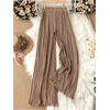 image:imageGORGLITTER Womens Silk Satin Flowy Pants Dressy Pleated Palazzo Pants FallBrown