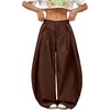 image:imageGORGLITTER Womens Barrel Pleated Oversized Wide Leg Cargo PantsDark Brown