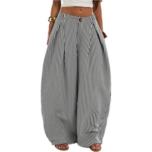 image:imageGORGLITTER Womens Barrel Pleated Oversized Wide Leg Cargo PantsBlack Stripe