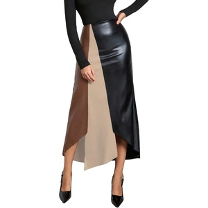 image:imageGORGLITTER Womens Leather Maxi Skirts Y2k High Waisted Asymmetrical SkirtBlack Beige Brown
