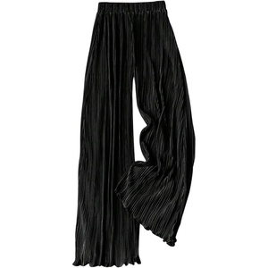 image:imageGORGLITTER Womens Silk Satin Flowy Pants Dressy Pleated Palazzo Pants FallBlack Pleated