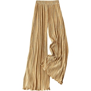 image:imageGORGLITTER Womens Silk Satin Flowy Pants Dressy Pleated Palazzo Pants FallGold