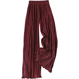 image:imageGORGLITTER Womens Silk Satin Flowy Pants Dressy Pleated Palazzo Pants FallRed Violet