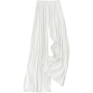 image:imageGORGLITTER Womens Silk Satin Flowy Pants Dressy Pleated Palazzo Pants FallWhite