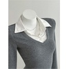 image:imageGORGLITTER Womens 2 in 1 Style Long Sleeve Blouse Dressy Casual Button Down Collared Knit Tight ShirtsDark Grey
