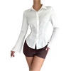 image:imageGORGLITTER Womens Bell Long Sleeve Button Down Shirts Cinched Waist TopsWhite