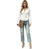 image:imageGORGLITTER Womens Bell Long Sleeve Button Down Shirts Cinched Waist TopsWhite