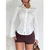 image:imageGORGLITTER Womens Bell Long Sleeve Button Down Shirts Cinched Waist TopsWhite