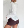 image:imageGORGLITTER Womens Bell Long Sleeve Button Down Shirts Cinched Waist TopsWhite