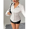 image:imageGORGLITTER Womens Bell Long Sleeve Button Down Shirts Cinched Waist TopsWhite Striped