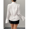image:imageGORGLITTER Womens Bell Long Sleeve Button Down Shirts Cinched Waist TopsWhite Striped
