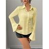image:imageGORGLITTER Womens Bell Long Sleeve Button Down Shirts Cinched Waist TopsYellow