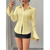 image:imageGORGLITTER Womens Bell Long Sleeve Button Down Shirts Cinched Waist TopsYellow