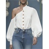 image:imageGORGLITTER Womens Bishop Long Sleeve Asymmetrical Top Gold Metal Button Down Shirt Fall Dressy Casual Office BlouseWhite