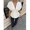 image:imageGORGLITTER Womens Cinched Waist Peplum Tops Dressy Ruffle Babydoll ShirtApricot