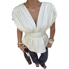 image:imageGORGLITTER Womens Cinched Waist Peplum Tops Dressy Ruffle Babydoll ShirtApricot