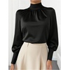 image:imageGORGLITTER Womens Elegant Satin Tops Blouses Dressy Long Sleeve ShirtsBlack