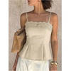 image:imageGORGLITTER Womens Floral Lace Peplum Top Boho Pleated Dressy Camisole TopsApricot