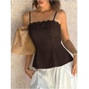 image:imageGORGLITTER Womens Floral Lace Peplum Top Boho Pleated Dressy Camisole TopsBrown