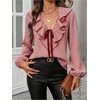 image:imageGORGLITTER Womens Gingham Top Ruffle Tie Front Bishop Long Sleeve V Neck Blouse Vintage Dressy Casual Office ShirtRed