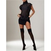 image:imageGORGLITTER Womens High Neck Mesh Top Sheer Cap Sleeve Organza BlousesBlack