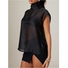 image:imageGORGLITTER Womens High Neck Mesh Top Sheer Cap Sleeve Organza BlousesBlack