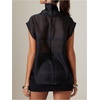 image:imageGORGLITTER Womens High Neck Mesh Top Sheer Cap Sleeve Organza BlousesBlack