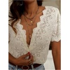image:imageGORGLITTER Womens Lace Blouse Tops Sheer Dressy Button Up Elegant Date Night Going Out Short Sleeve V Neck ShirtsApricot