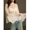 image:imageGORGLITTER Womens Lace Flowy Blouses Mock Neck Bell Sleeve Boho TopsWhite
