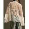 image:imageGORGLITTER Womens Lace Flowy Blouses Mock Neck Bell Sleeve Boho TopsWhite