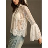 image:imageGORGLITTER Womens Lace Flowy Blouses Mock Neck Bell Sleeve Boho TopsWhite
