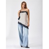 image:imageGORGLITTER Womens Lace Satin Camisole Top Polka Dots Asymmetrical Hem Silk Sleeveless Party Elegant Going Out Cami TopsBlack and White