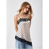 image:imageGORGLITTER Womens Lace Satin Camisole Top Polka Dots Asymmetrical Hem Silk Sleeveless Party Elegant Going Out Cami TopsBlack and White