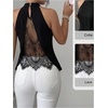 image:imageGORGLITTER Womens Lace Sheer Mesh Asymmetrical Blouse Tank Halter TopsBlack