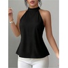 image:imageGORGLITTER Womens Lace Sheer Mesh Asymmetrical Blouse Tank Halter TopsBlack