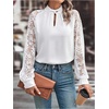 image:imageGORGLITTER Womens Lace Tops Sheer Long Sleeve Sexy Business Work BlouseWhite