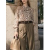 image:imageGORGLITTER Womens Mesh Sheer Blouse Bow Neck Bishop Long Sleeve TopsBrown