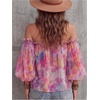 image:imageGORGLITTER Womens Off The Shoulder Tops 34 Sleeve Floral Chiffon BlousePink