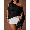 image:imageGORGLITTER Womens Plus Size Asymmetrical Tops Sexy Off The Shoulder BlouseBlack