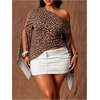 image:imageGORGLITTER Womens Plus Size Asymmetrical Tops Sexy Off The Shoulder BlouseCheetah Print