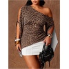 image:imageGORGLITTER Womens Plus Size Asymmetrical Tops Sexy Off The Shoulder BlouseCheetah Print