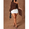 image:imageGORGLITTER Womens Plus Size Asymmetrical Tops Sexy Off The Shoulder BlouseCoffee Brown