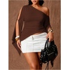 image:imageGORGLITTER Womens Plus Size Asymmetrical Tops Sexy Off The Shoulder BlouseCoffee Brown