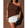image:imageGORGLITTER Womens Plus Size Asymmetrical Tops Sexy Off The Shoulder BlouseCoffee Brown